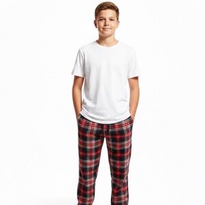 Red Black White.Festive Plaid Flannel Unisex Pajama Pants Girl Boy 14/16 XL